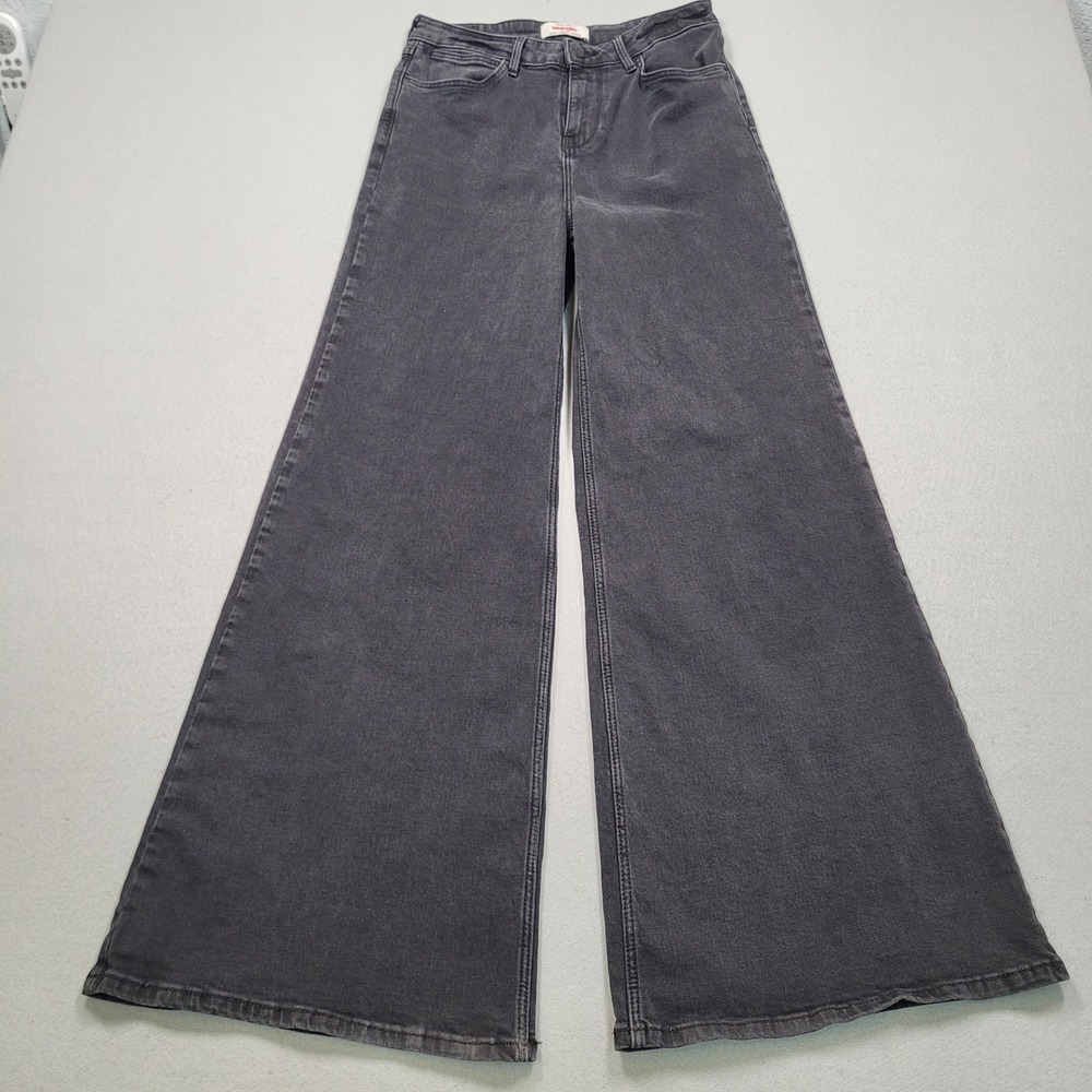Wrangler High Rise Wide Leg Jeans Washed Black Denim Size 8/29x32
